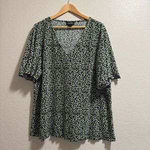 Russell Kemp Black, Green & White Blouse - Size 3X